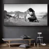Snow Leopard and Nude Woman Printed on Canvas