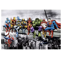 Superheroes In Lunch Atop a Skyscraper