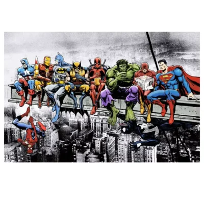 Superheroes In Lunch Atop a Skyscraper