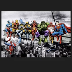 Superheroes In Lunch Atop a Skyscraper
