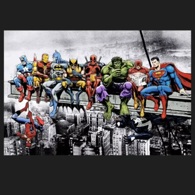 Superheroes In Lunch Atop a Skyscraper
