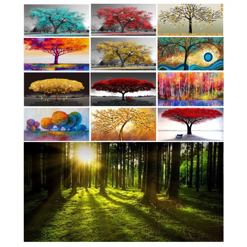 Colorful Trees Landscape Painting Printed on Canvas