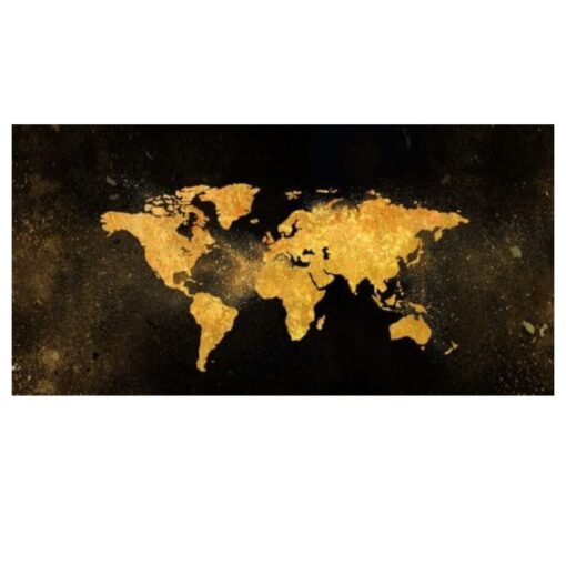 Abstract Black and Gold Color World Map Painting