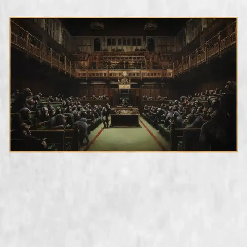 Abstract Oil Painting by Banksy Devolved Parliament Printed on Canvas