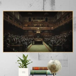 Abstract Oil Painting by Banksy Devolved Parliament Printed on Canvas