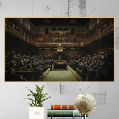 Abstract Oil Painting by Banksy Devolved Parliament Printed on Canvas