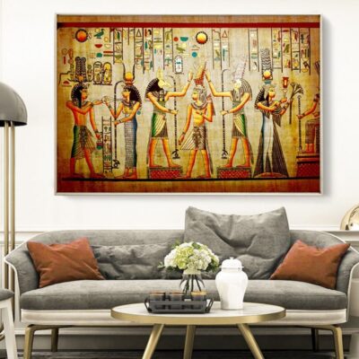 Ancient Egyptian Mural Abstract Painting Printed on Canvas