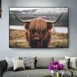 Beautiful Highland Cow Animal Picture Printed on Canvas