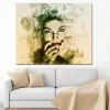 Beautiful Woman Face Abstract Art Painting Printed on Canvas
