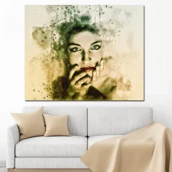 Beautiful Woman Face Abstract Art Painting Printed on Canvas