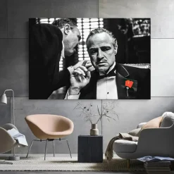 Black And White Movie Photo From the Movie Godfather Printed on Canvas