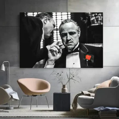 Black And White Movie Photo From the Movie Godfather Printed on Canvas