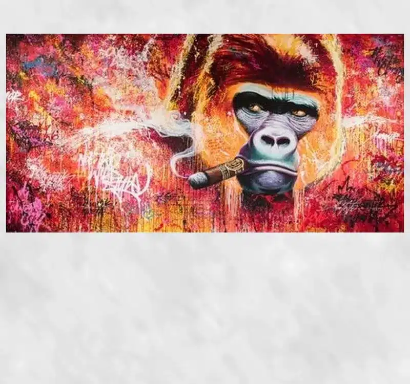 Gorilla Smoking Cigar Oil Painting Printed on Canvas