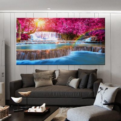 HD Prints Canvas Posters Home Decor Landscape Natural Waterfall Paintings Wall Art Scenery Picture Waterfall Modular Living Room