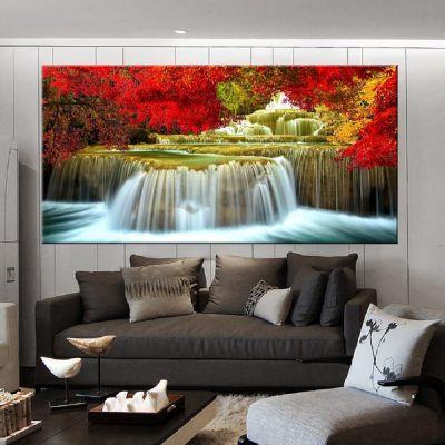HD Prints Canvas Posters Home Decor Landscape Natural Waterfall Paintings Wall Art Scenery Picture Waterfall Modular Living Room