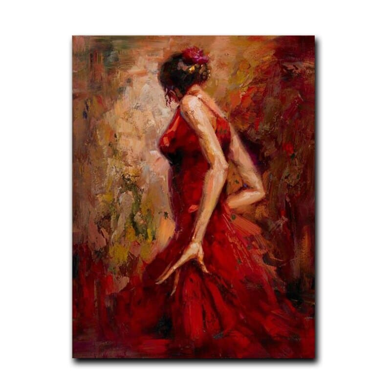 LMOP604 red dress dancing girl portrait hand painted art oil painting on canvas 