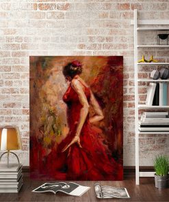 Wall Art Painting Dancing Girl in Red Dress Printed on Canvas