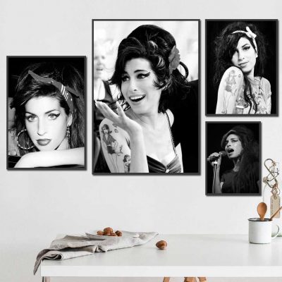 Poster of Amy Winehouse Famous British Singer and Songwriter Printed on Canvas