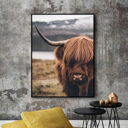 Highland Cow Wild Animals Canvas Painting Cattle Posters and Print Nordic Scandinavian Cuadros Wall Art Picture for Living Room