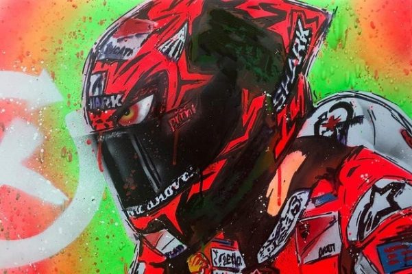 Motorcycle Racing Poster, Modern Abstract Painting Printed on Canvas