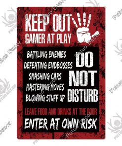Funny Gamer Metal Sign Tin Sign Gamer at Work Sign Retro Signs Wall Decor for House Home Room Metal Signs Tin Signs