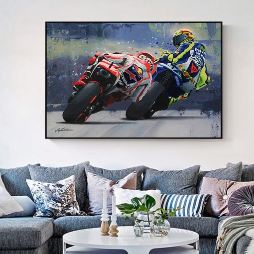 Motorcycle Racing Abstract Oil Painting Printed on Canvas