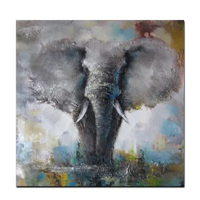 Beautiful Abstract Painting of African Elephant in Wild, Printed on Canvas