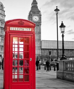 Traditional British Red Telephone Box and Red Double-Decker Bus in London, Pictures Printed on Canvas