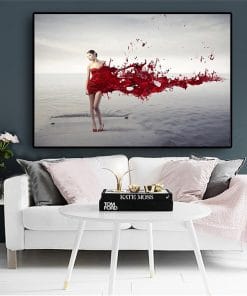 Abstract Painting Girl on the Beach Printed on Canvas