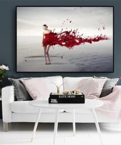 Abstract Painting Girl on the Beach Printed on Canvas
