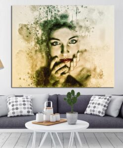 Beautiful Woman Face, Abstract Art Painting Printed on Canvas
