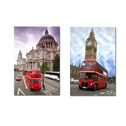 Traditional British Red Telephone Box and Red Double-Decker Bus in London, Pictures Printed on Canvas