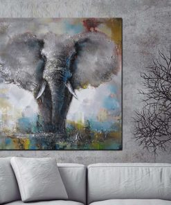 Beautiful Abstract Painting of African Elephant in Wild, Printed on Canvas