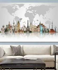 Famous City Buildings on World Map