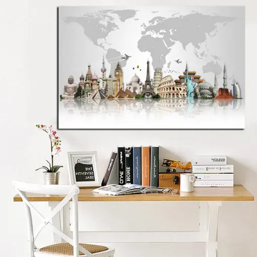 Abstract Famous Buildings Big Ben Eiffel Tower Map Modern Canvas Painting Poster Print Cuadros Wall Art Picture for Living Room