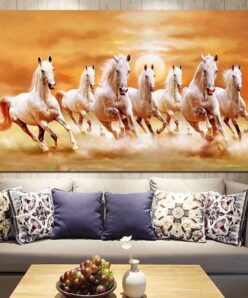 Seven Running White Horse Animals Painting Artistic Canvas Art Gold Posters and Prints Modern Wall Art Picture For Living Room