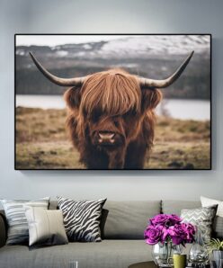 Highland Cow Wild Animals Canvas Painting Cattle Posters and Print Nordic Scandinavian Cuadros Wall Art Picture for Living Room