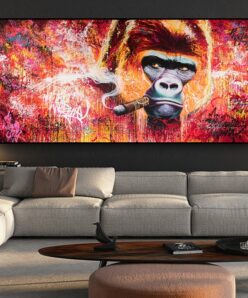 Gorilla Smoking Cigar Oil Painting Printed on Canvas