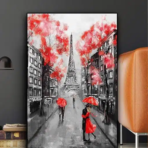 Couple in Paris Romantic City with Eiffel Tower in Background