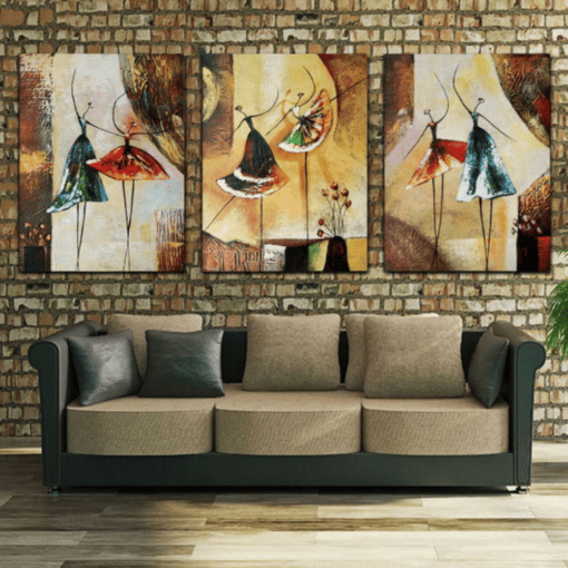 Hand Painted Beautiful Abstract Canvas Acrylic Paintings Ballet Dancer 3 panel 2