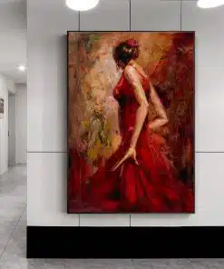 Wall Art Painting Dancing Girl in Red Dress Printed on Canvas