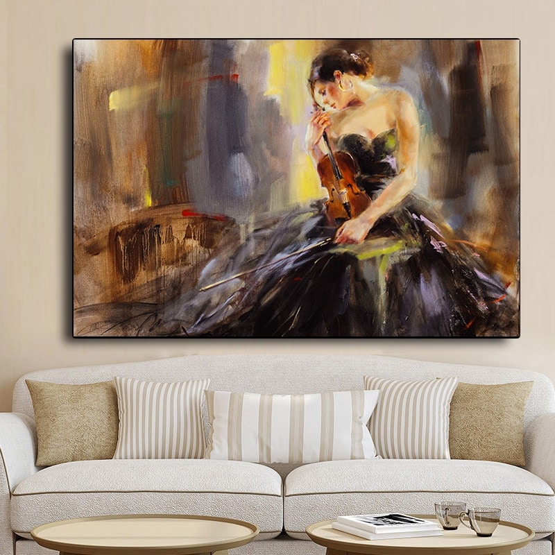 GIRL PLAYING VIOLIN LANDSCAPE PICTURE PRINT ON FRAMED CANVAS WALL ART PAINTING 