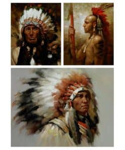 Abstract Native American Indian Feathered Portrait Canvas Painting