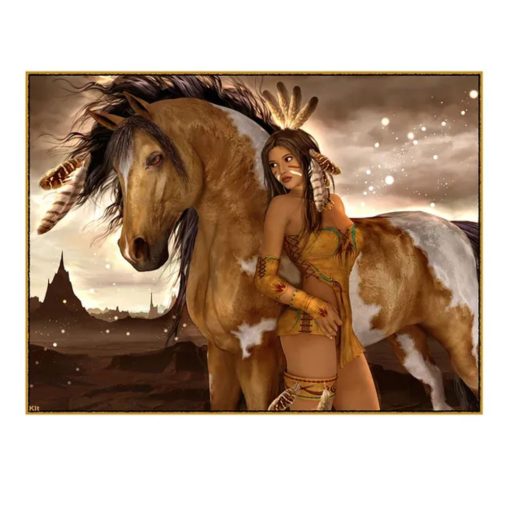 Native Indian Girl With Horse 1