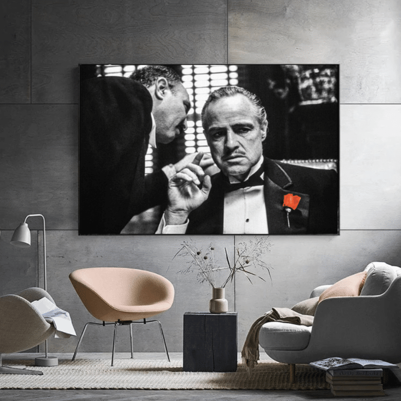 Black And White Movie Photo From the Movie Godfather Printed on Canvas
