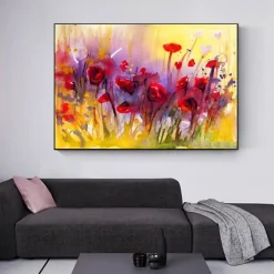 Poppy Flowers Abstract Watercolor Painting Printed on Canvas