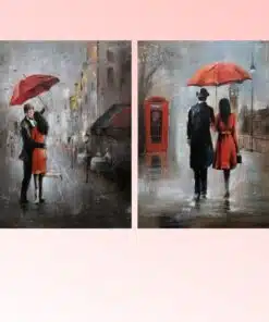 Romance Couple with Umbrella on Rainy Day
