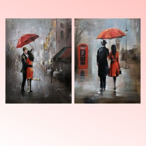 Romance Couple with Umbrella on Rainy Day