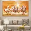 Seven Running White Horses Artistic Painting Printed on Canvas