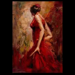 Wall Art Painting Dancing Girl in Red Dress Printed on Canvas - Image 3